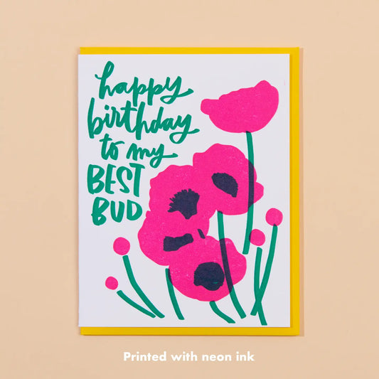 Best Bud Flowers Birthday Letterpress Greeting Card